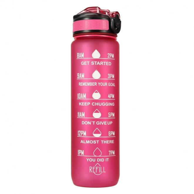 Rosa Wasserflasche mit Trinkhalm und Motivationsmarkierungen 1L – Dunkelrosa