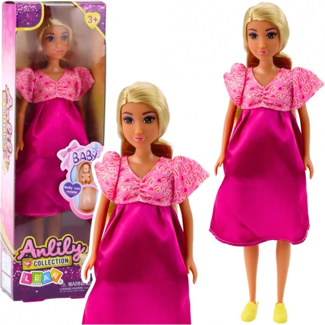 Anlily Puppe in Schwangerschaft mit rosa Kleidern und langen Haaren