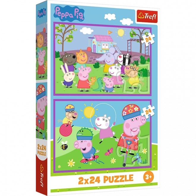 Puzzle 2x24 Peppa auf dem Spielplatz