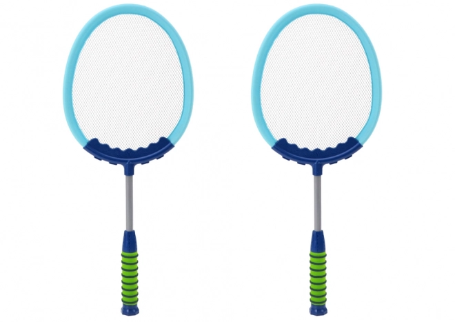 Badminton-Set mit 2 Schlägern und Federbällen in Blau