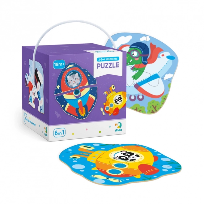 DODO Puzzle Tiere und Verkehr 6-in-1