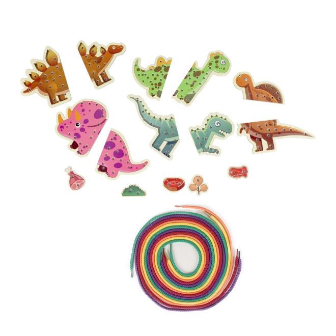 Komplettset mit 5 Dinosauriern und 5 Schnüren