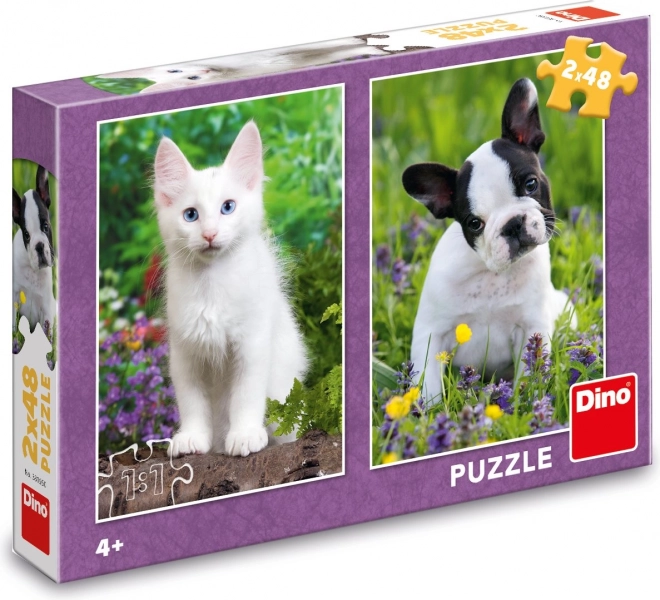 Puzzle Bulldog und Kätzchen 2x48 Teile