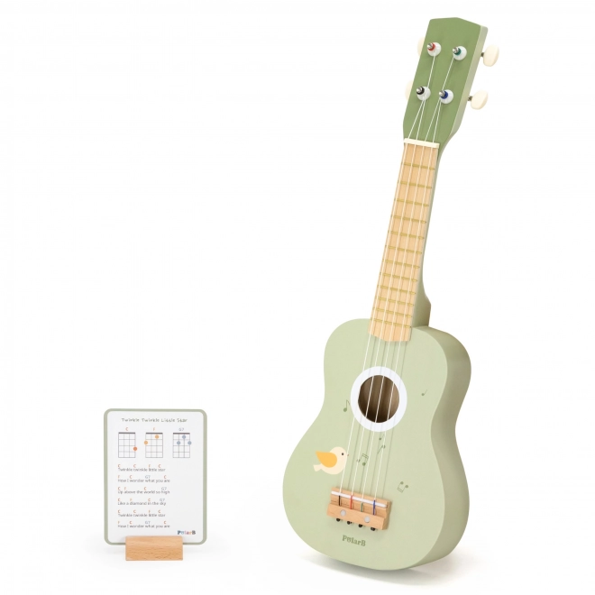 Grüne Ukulele aus Holz für Kinder mit Noten