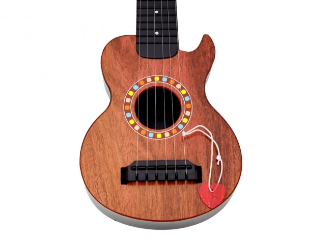 Braune Kindergitarre aus Holz mit Plektron