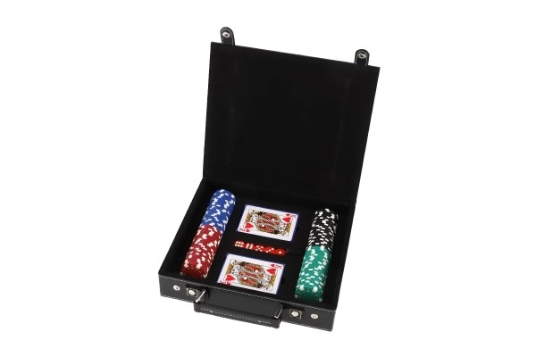 Poker-Set im Koffer mit 100 Chips, Karten und Würfeln