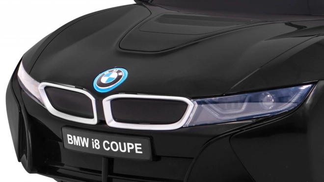 BMW I8 Liftbatterie-Auto Schwarz + Fernbedienung + langsamer Start + 3-Punkt-Gurte + MP3 USB + LED-Leuchte