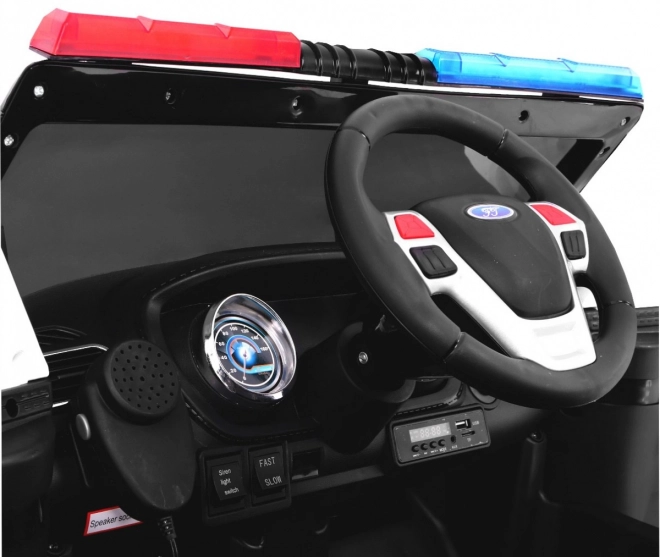 Polizeibatterie-SUV für Kinder + Sirenen + Lichter + Megafon + Fernbedienung + langsamer Start + EVA + Aufkleber