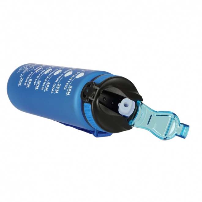 Trinkflasche mit Strohhalm und Motivationsmarkierung 1L Blau