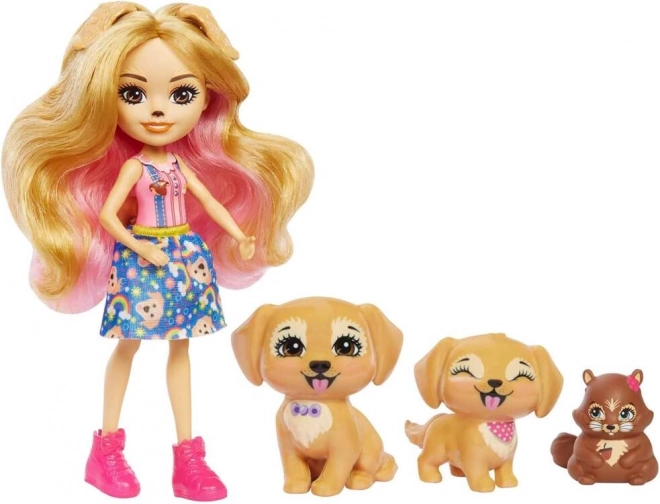 Enchantimals Puppe Gerika Golden Retriever mit Welpen und Eichhörnchen