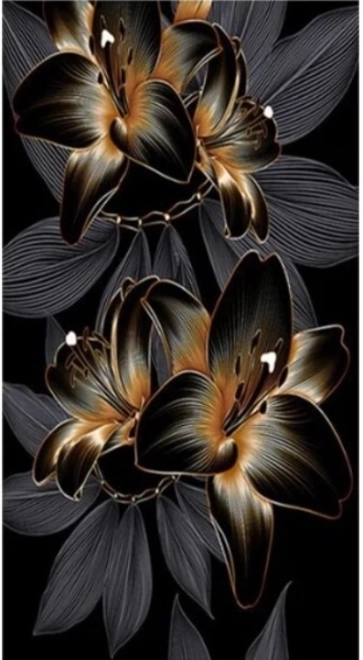 Diament Mosaic - Schwarze und Goldene Lilien