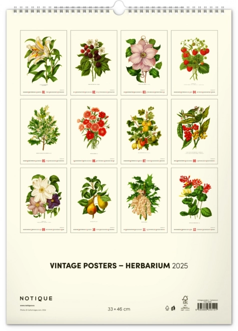 Notique Wandkalender Vintage Pflanzenposter Herbarium 2025