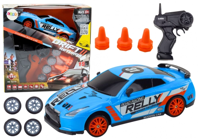 Ferngesteuertes Sportauto mit Wechselrädern in Blau