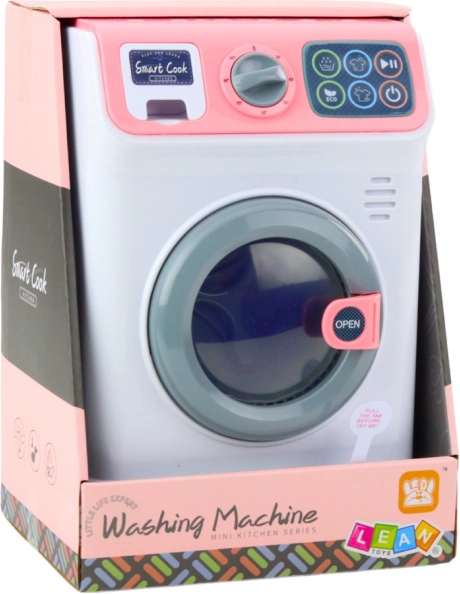 Kinderspielzeug Waschmaschine mit drehbarer Trommel in Weiß-Rosa