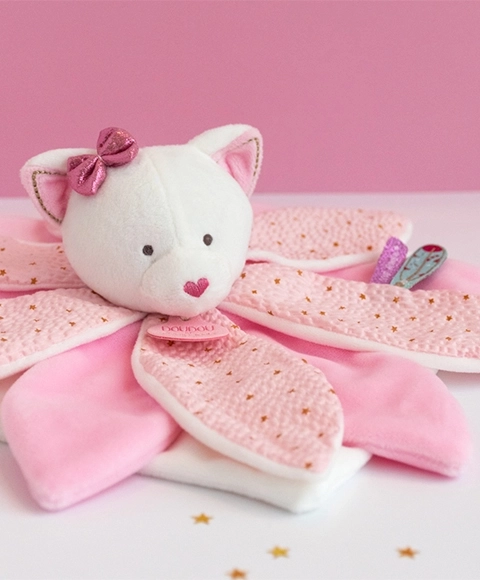 Doudou Geschenkset - Kuscheltier Rosa Katze 26 cm