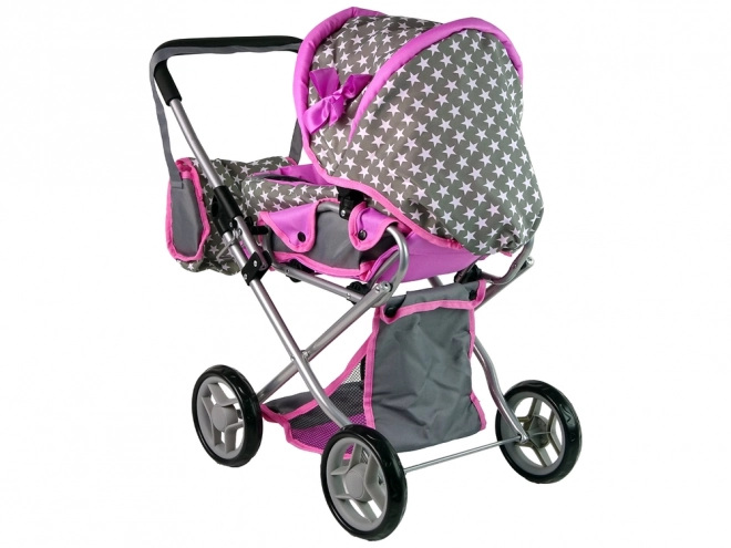 Puppenwagen 2-in-1 Grau Rosa Sterne