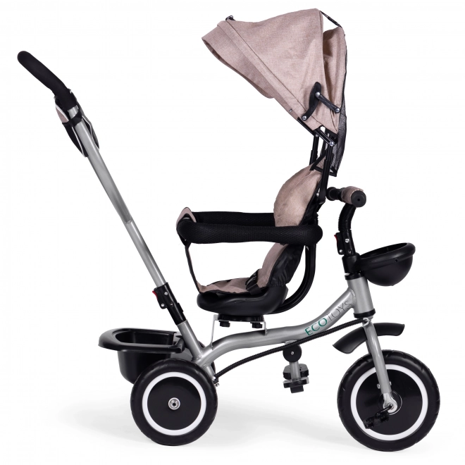 2-in-1 Dreirad-Kinderwagen mit drehbarem Sitz und faltbarem Verdeck in Beige