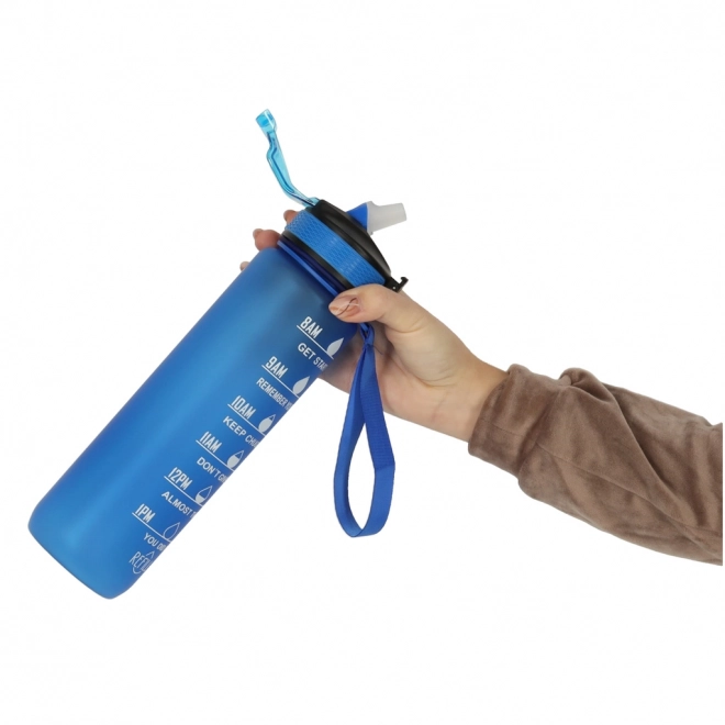 Trinkflasche mit Strohhalm und Motivationsmarkierung 1L Blau