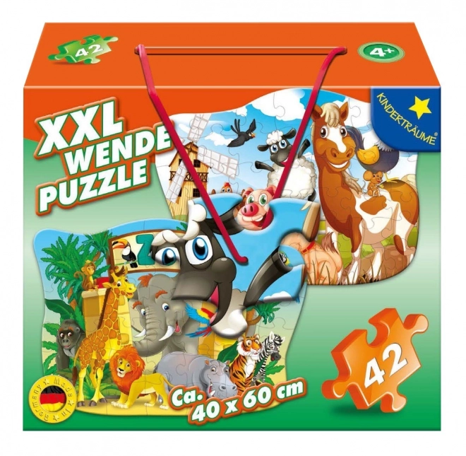 Zweiseitiges Puzzle Bauernhoftiere und Zootiere XXL