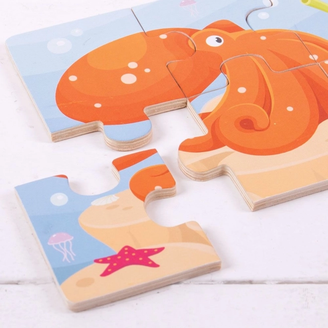 Bigjigs Toys 3-in-1 Holzpuzzle Meeresbewohner