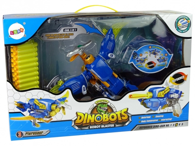 Dinobot 2-in-1 Blauer Dinosaurier-Pistole mit Pterosaurier-Schild