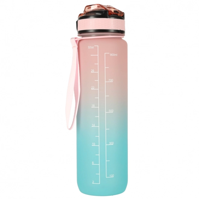 Rosa Wasserflasche mit Trinkhalm und Motivationsmarkierungen 1L