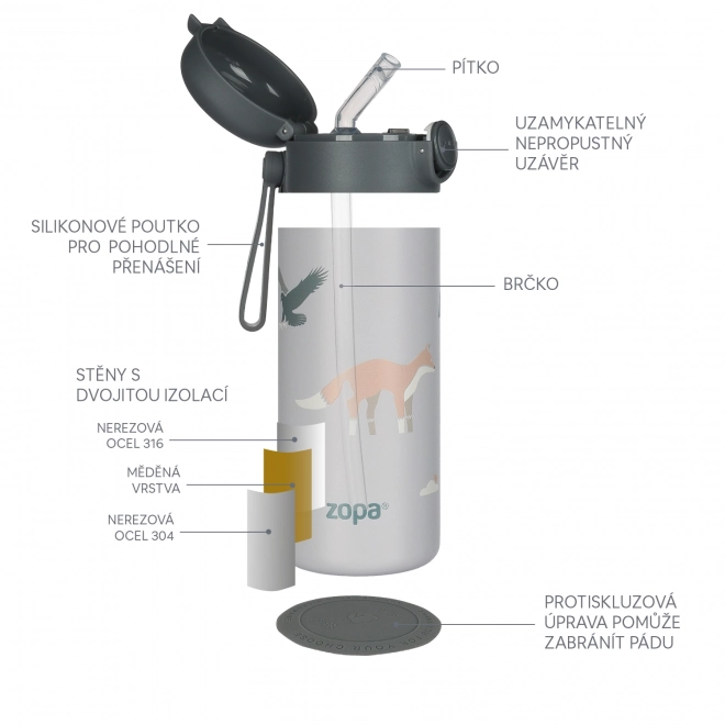 Thermosflasche mit Strohhalm und Silikongriff 350 ml, Mountains