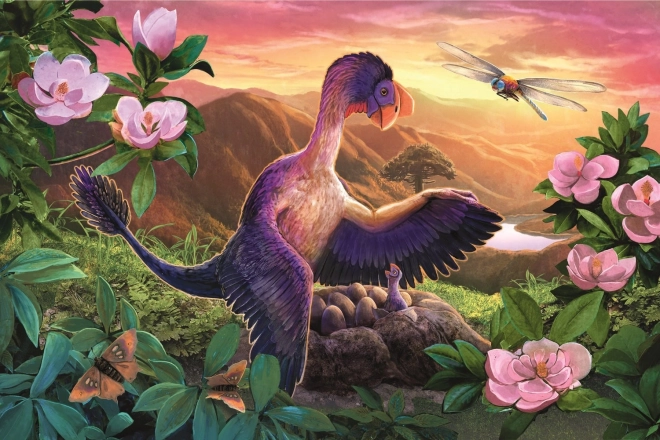 Dinosaurier-Puzzle Microraptor am Nest