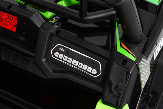 Buggy UTV Offroader für Kinder Grün + Fernbedienung + Gepäckträger + langsamer Start + EVA + MP3 LED