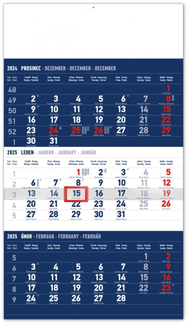 Notique Wandkalender Dreimonatsansicht Blau 2025