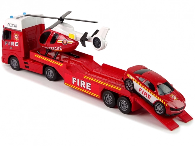 Feuerwehr-Spielzeugset mit Lastwagen, Auto und Hubschrauber mit Licht und Sound