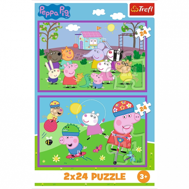 Puzzle 2x24 Peppa auf dem Spielplatz