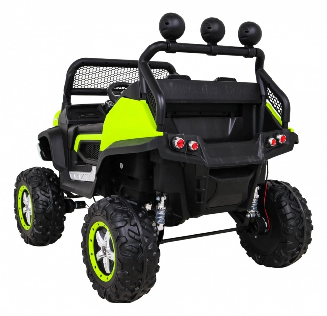 Mercedes Benz Unimog für Kinder Grün + Antrieb 4x4 + Fernsteuerung + Kofferraum + langsamer Start + MP3 LED