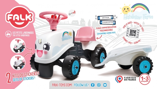 Falk Traktor Rainbow mit Anhänger Weiß für Kleinkinder