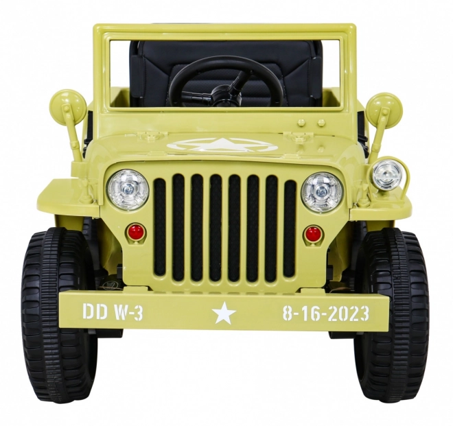 Retro Militärfahrzeug für Kinder beige + Antrieb 4x4 + Fernbedienung + 2 Gepäckträger + langsamer Start + MP3 LED