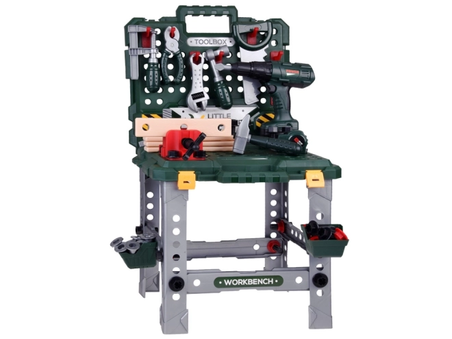 Werkbank für kleine Mechaniker mit Akku-Bohrmaschine