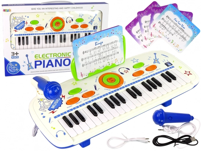 Elektrische Kinder Tastatur Piano Blau MIT Noten USB MP3