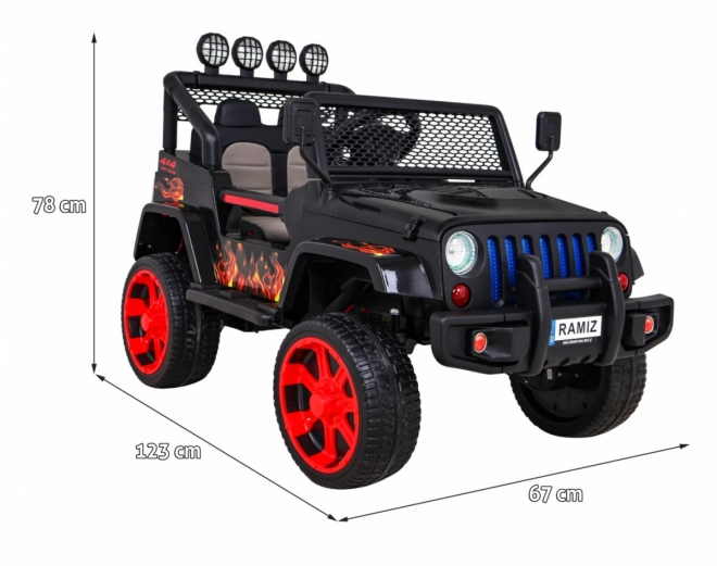 Geländewagen Raptor Drifter Flames + Fernbedienung + Antrieb 4x4 + Stauraum + Langsamer Start + MP3 LED
