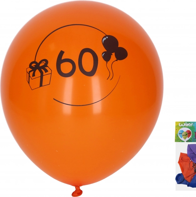 Luftballons mit der Zahl 60, 30 cm, Farbmix, Set mit 5 Stück