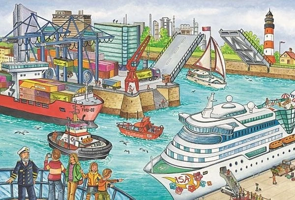 Lebhafter Hafen und Schiffsverkehr