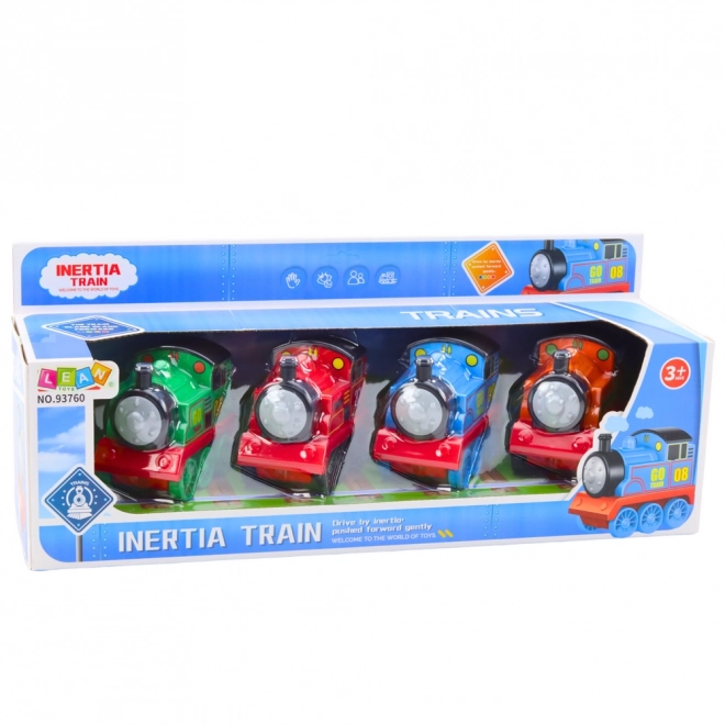 Set mit bunten lokomotiven mit antrieb