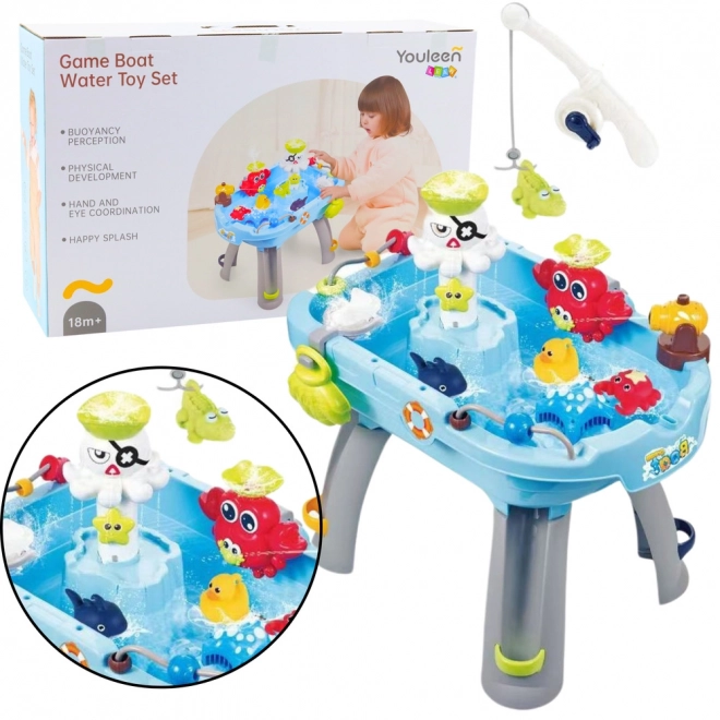 Interaktiver Wasserspieltisch mit Angelzubehör