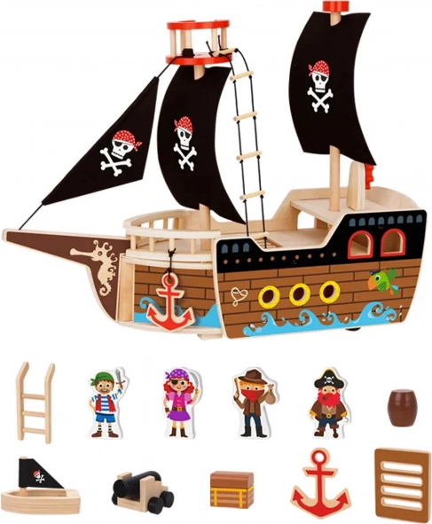 Holzpiratenschiff mit Figuren von Tooky Toy