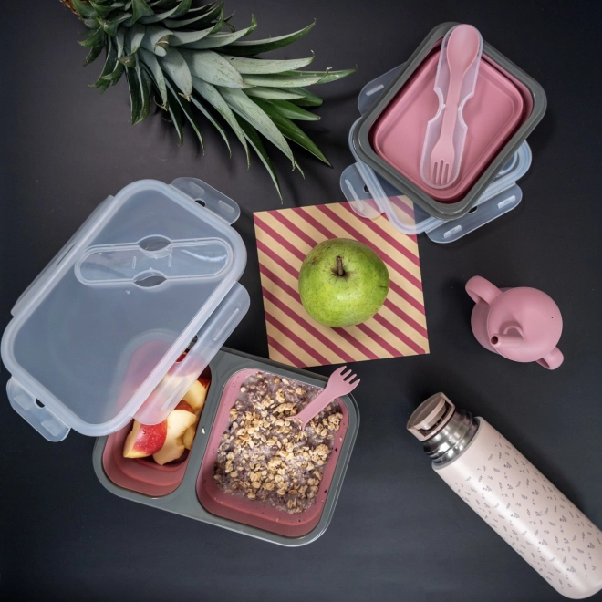 Silikon-Snack-Box mit Besteck, Klein, Dove Grey