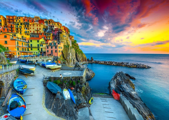 Puzzle Manarola Hafen bei Sonnenuntergang, Cinque Terre, Italien - 1000 Teile