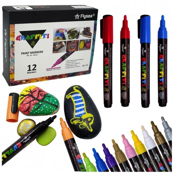 Set aus 12 Acrylmarkern in intensiven Farben