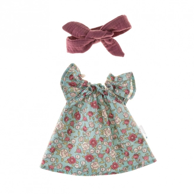 Kleid und Stirnband für Puppe 38cm mit lila Blümchen