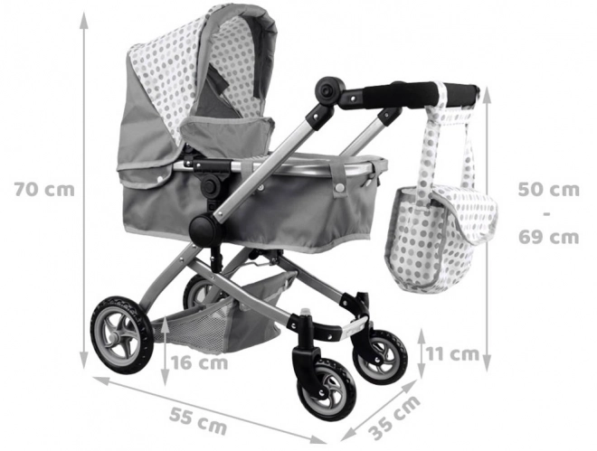 Multifunktionaler Puppenwagen 4-in-1 mit Wiege – grau