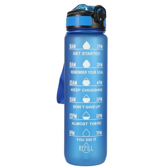 Trinkflasche mit Strohhalm und Motivationsmarkierung 1L Blau