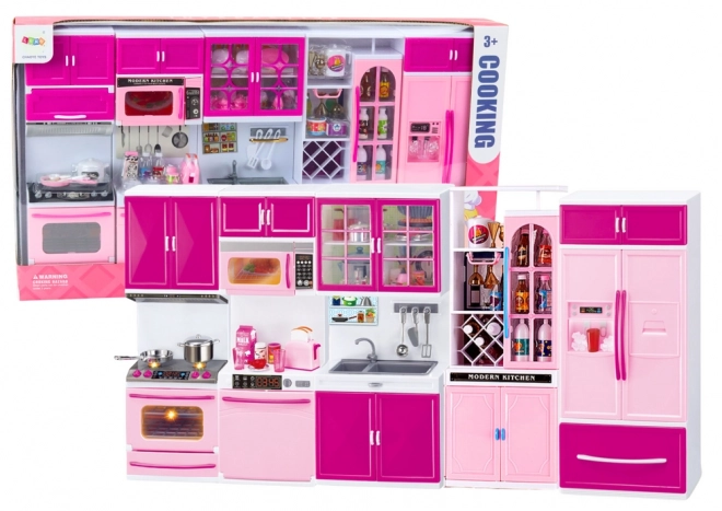 Puppen Küchenmöbel Set - Kühlschrank, Herd und Zubehör, Pink